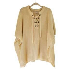 Bellissima Accessories Cream Relaxed Loose-Knit Poncho Sweater, One Size